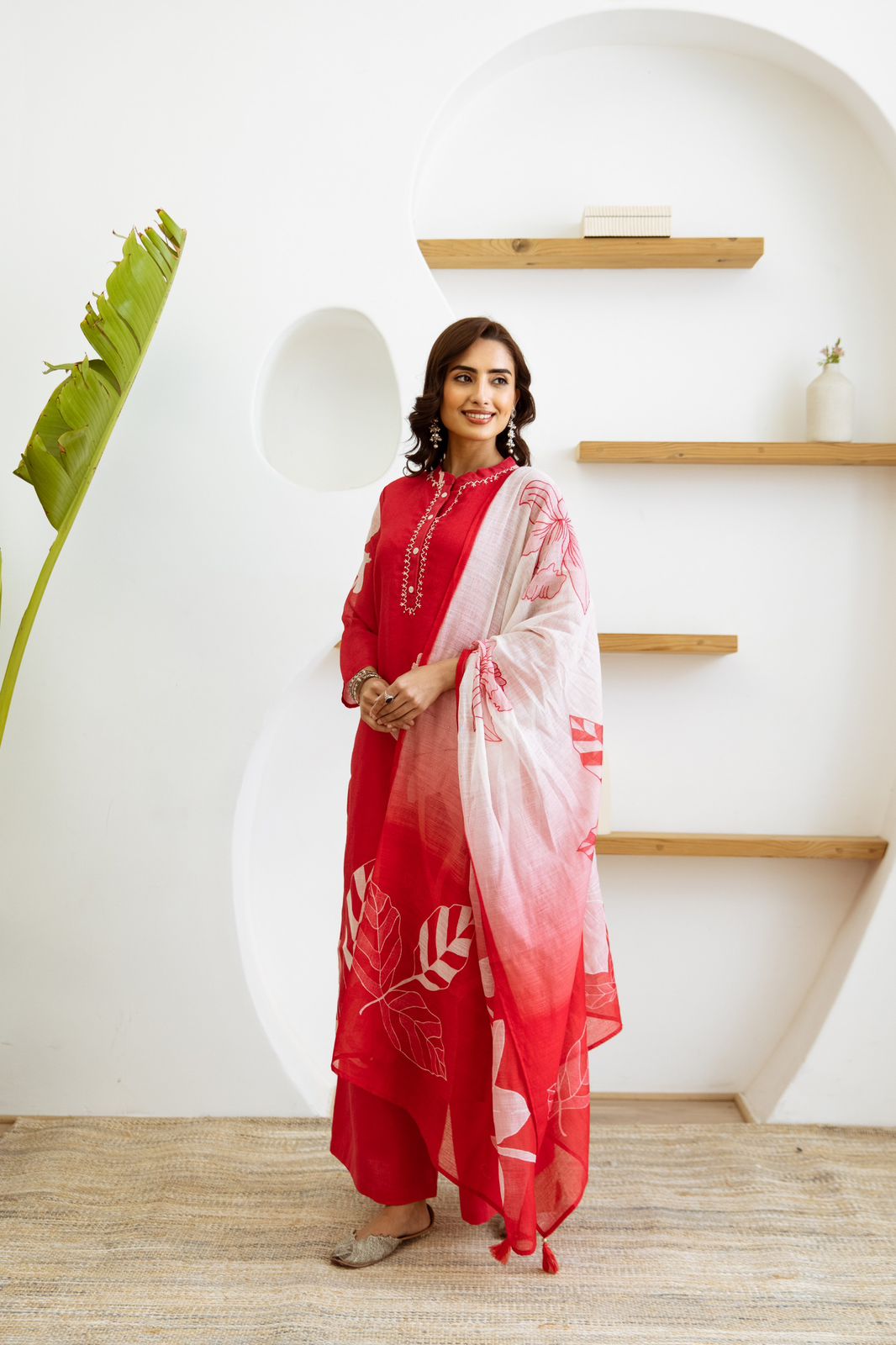 Women Red Pure Silk Kurti Pant Dupatta Set jaipurtrendzbyruchita