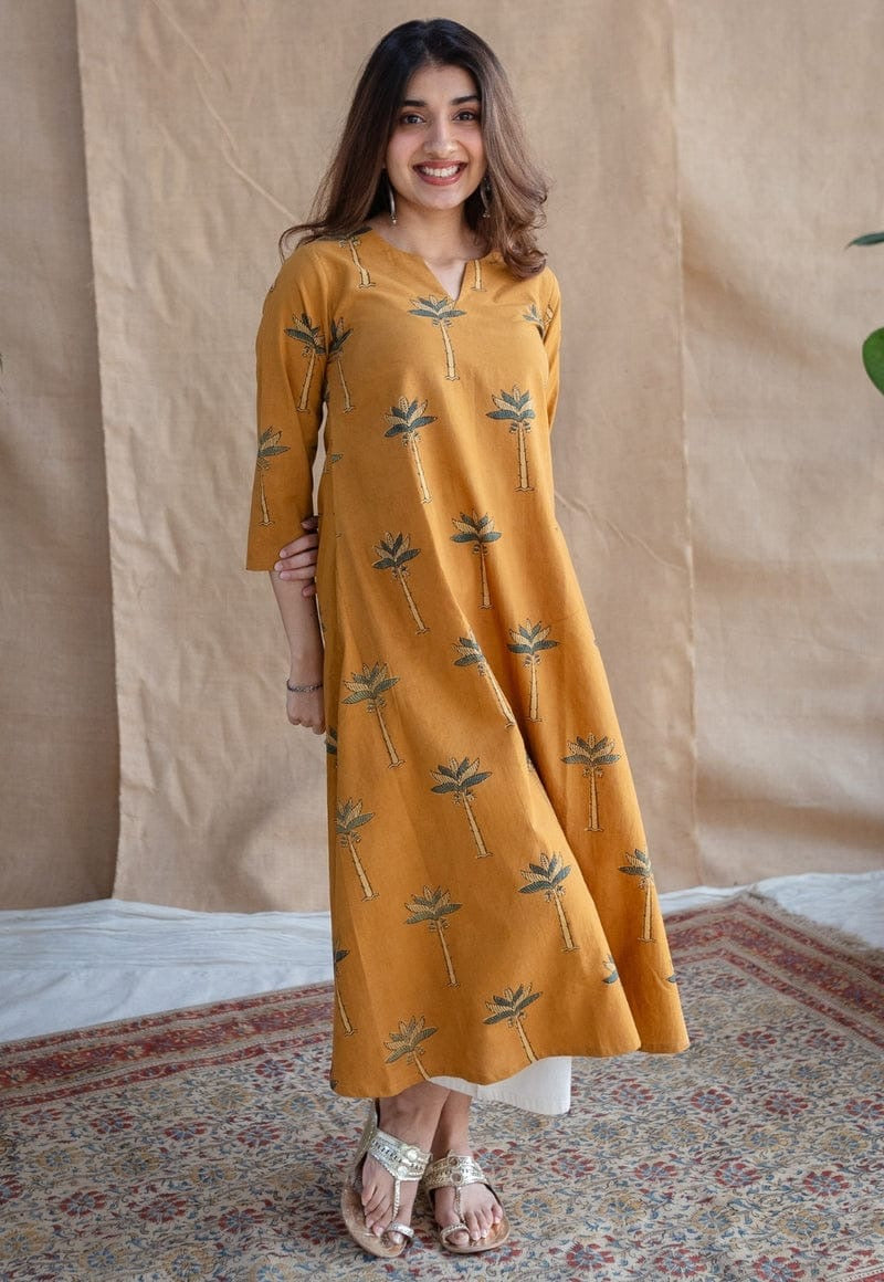 Beautiful Mustard Cotton Comfortable Kurta Plazzo Set