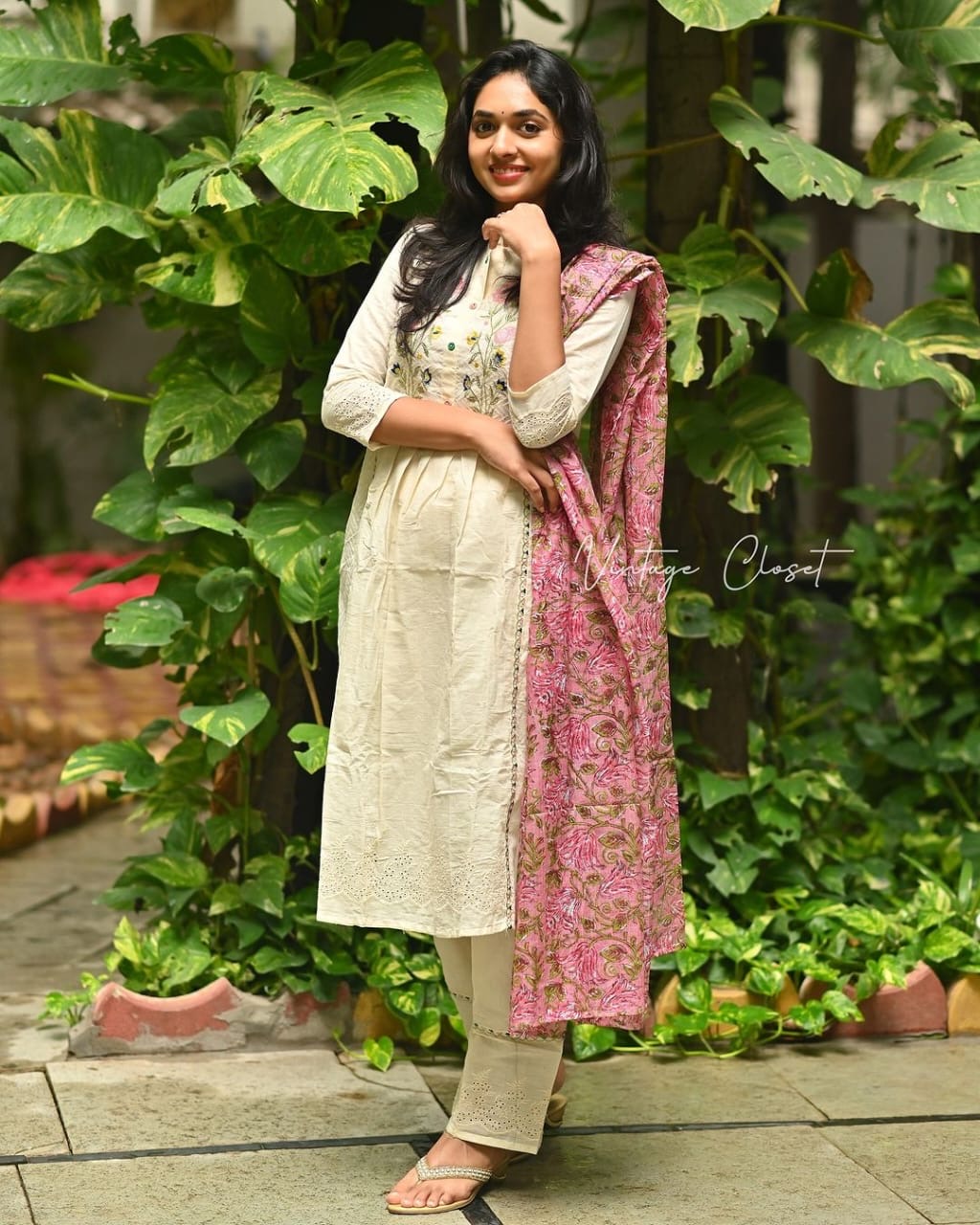 Stylish Dobby Cotton Shifli Work Kurti Pant Dupatta Set
