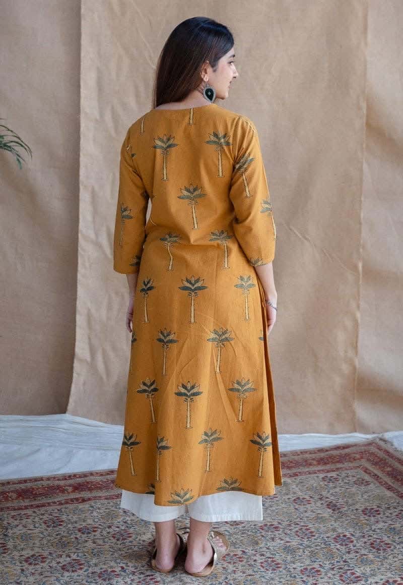 Beautiful Mustard Cotton Comfortable Kurta Plazzo Set