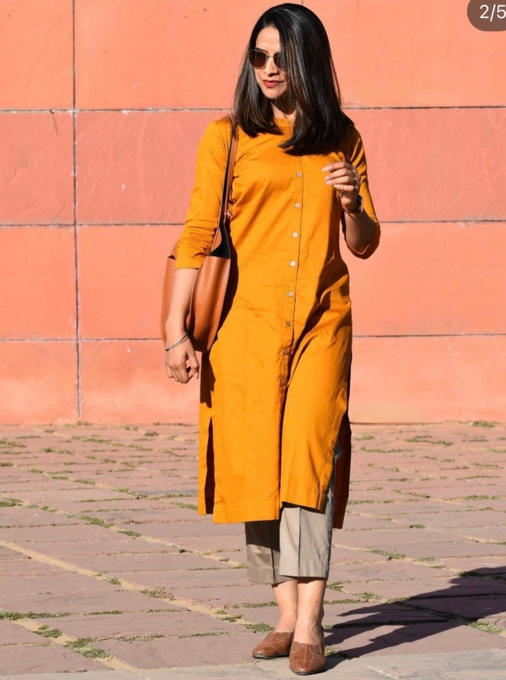 Orange Kesariya Jam Cotton Kurta Set