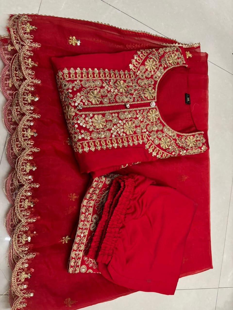Premium Red Heavy Work Silk Suit