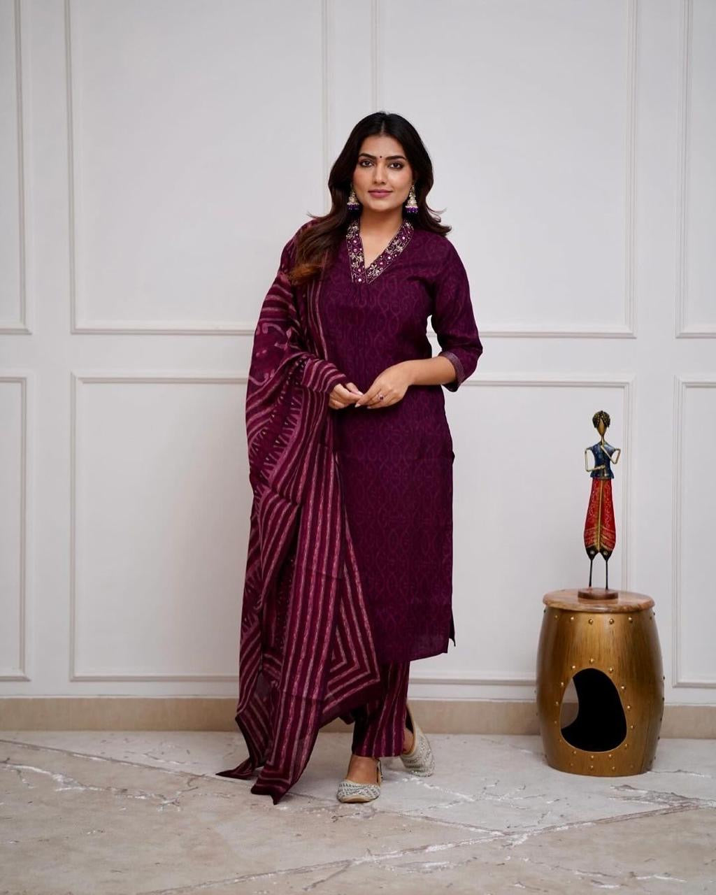 Festive Special Embroidered Kurta Pant Dupatta Set