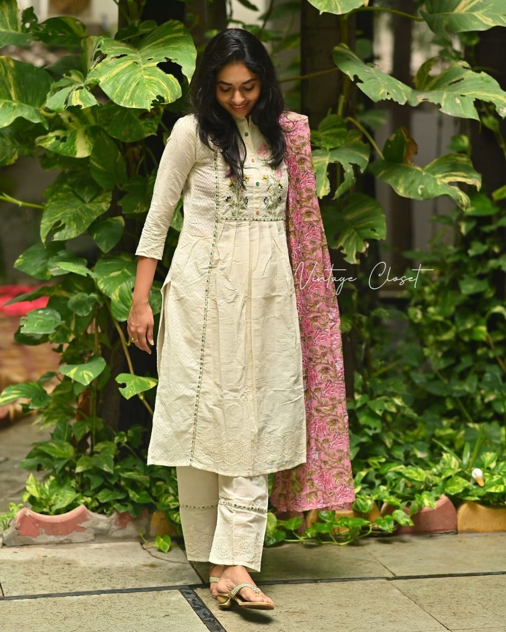 Stylish Dobby Cotton Shifli Work Kurti Pant Dupatta Set