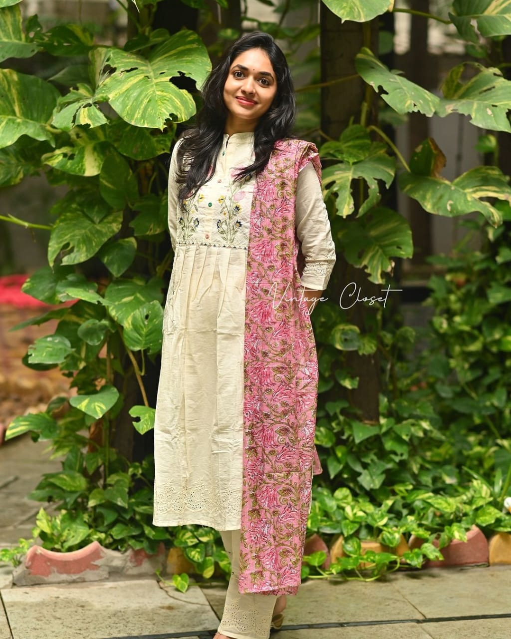 Stylish Dobby Cotton Shifli Work Kurti Pant Dupatta Set