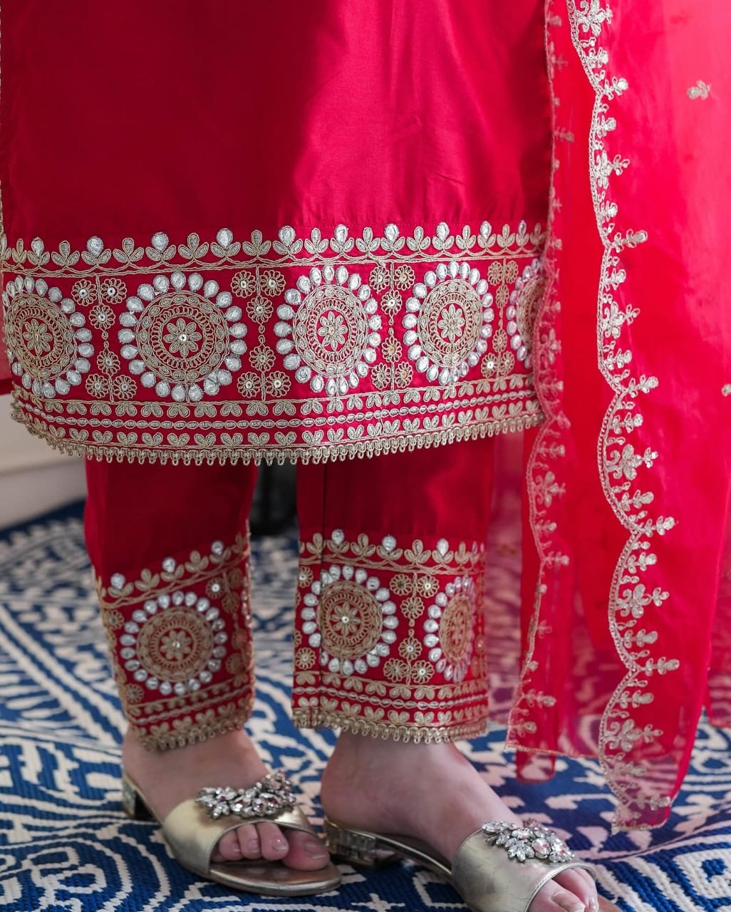 Premium Red Heavy Work Silk Suit