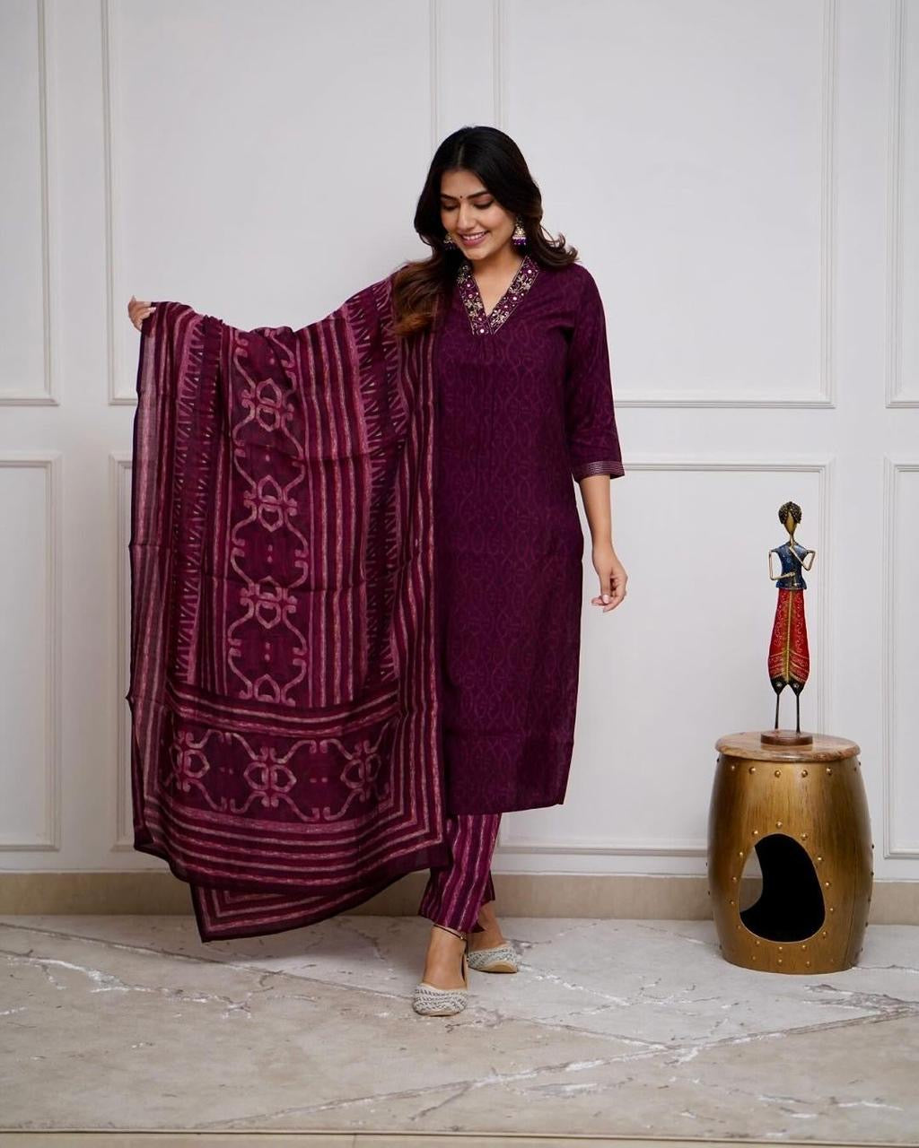 Festive Special Embroidered Kurta Pant Dupatta Set