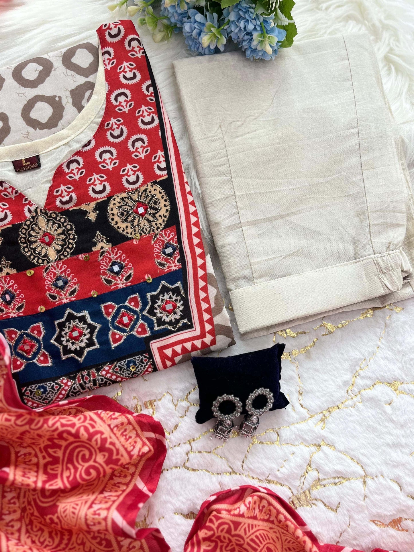 Ajrakh Muslin Suit Set