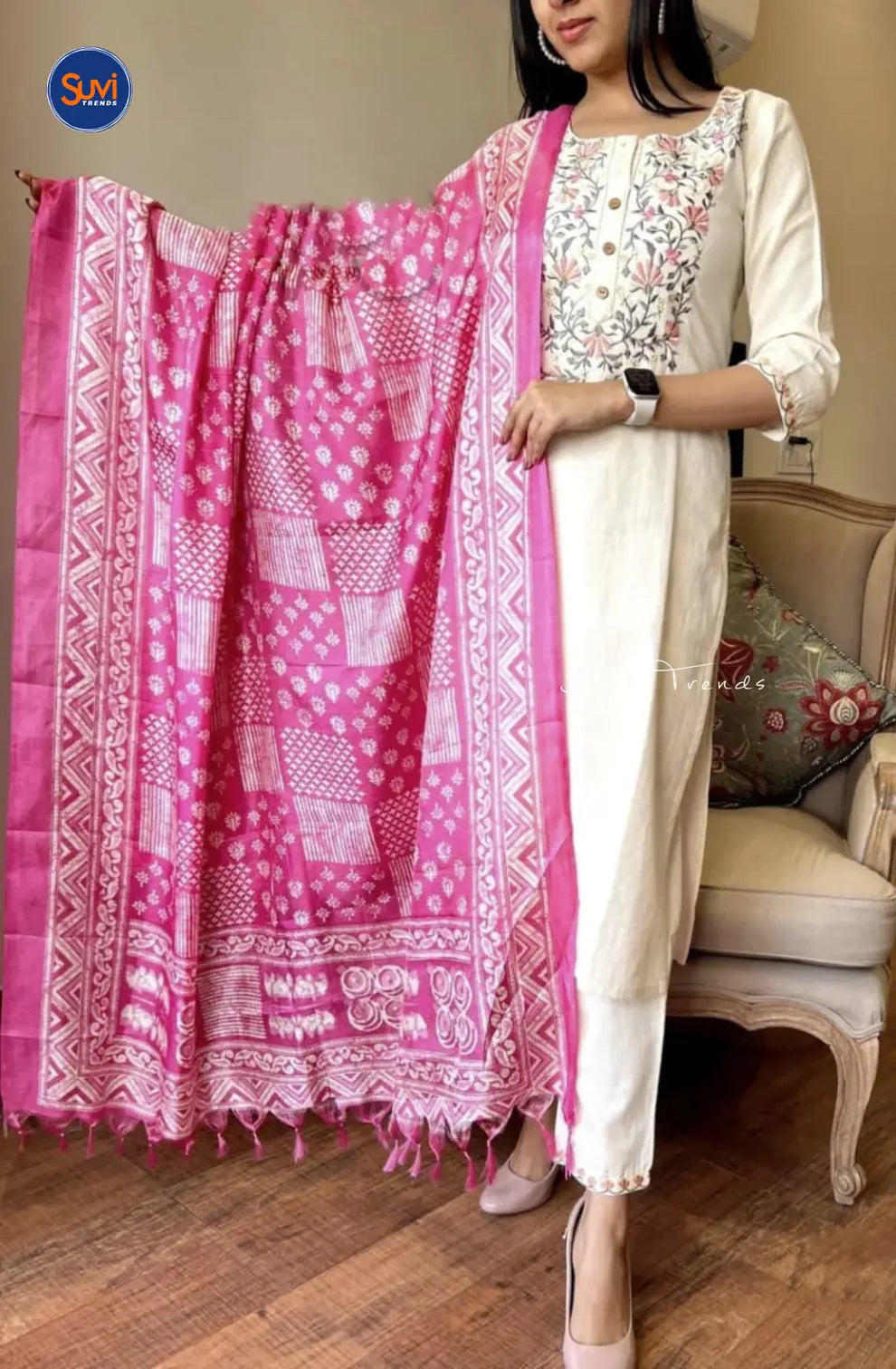 Khaadi Cotton Embroidered Kurta Pant And Dupatta Set