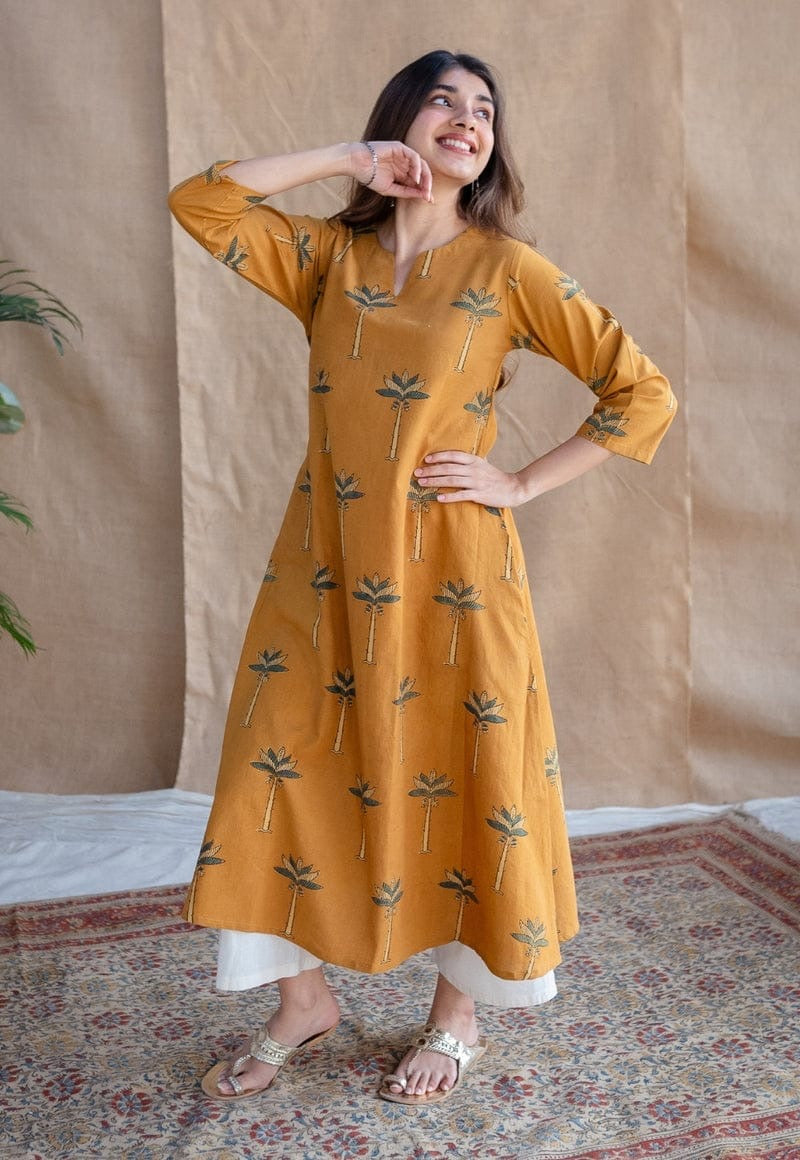 Beautiful Mustard Cotton Comfortable Kurta Plazzo Set