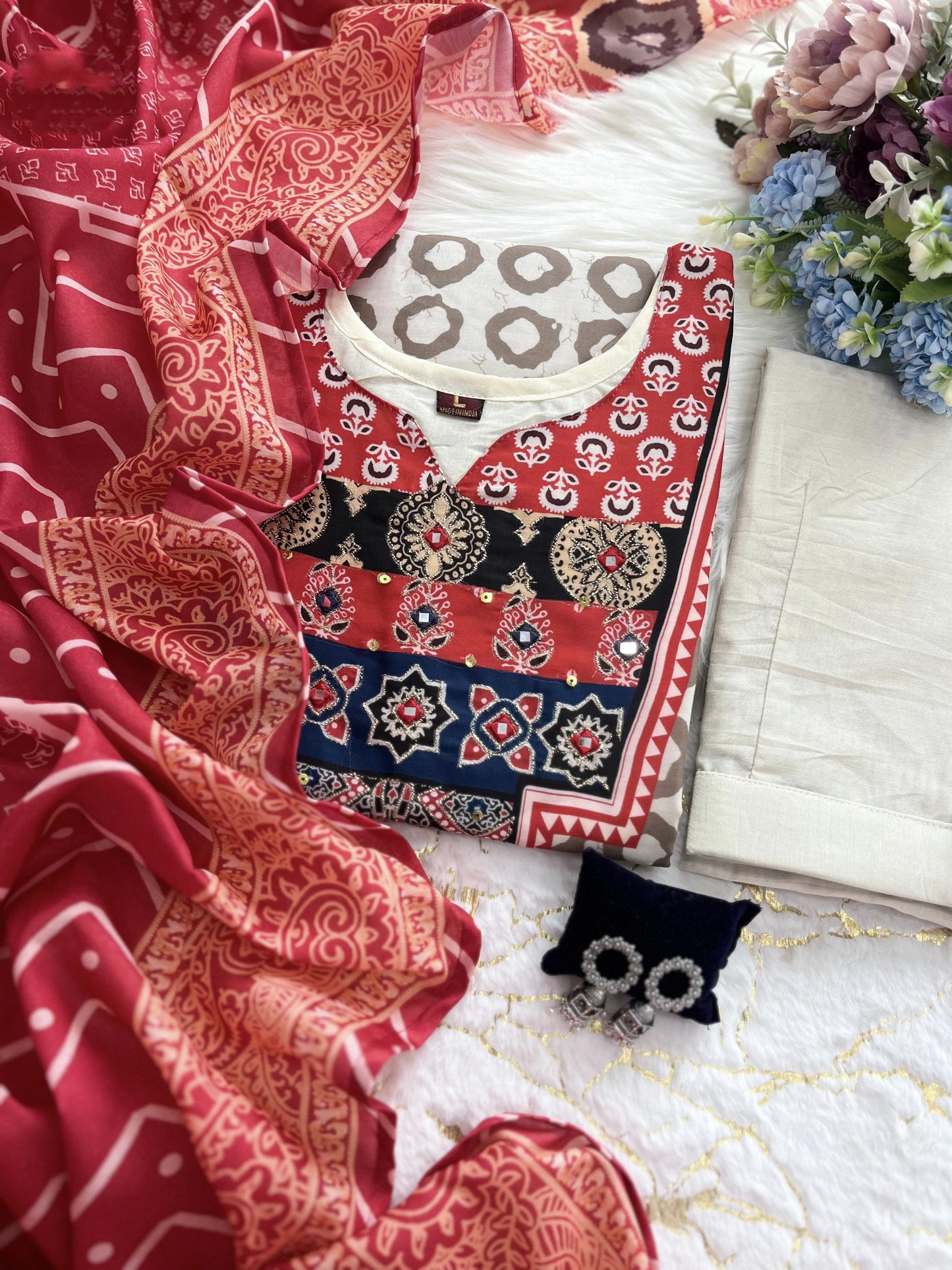 Ajrakh Muslin Suit Set