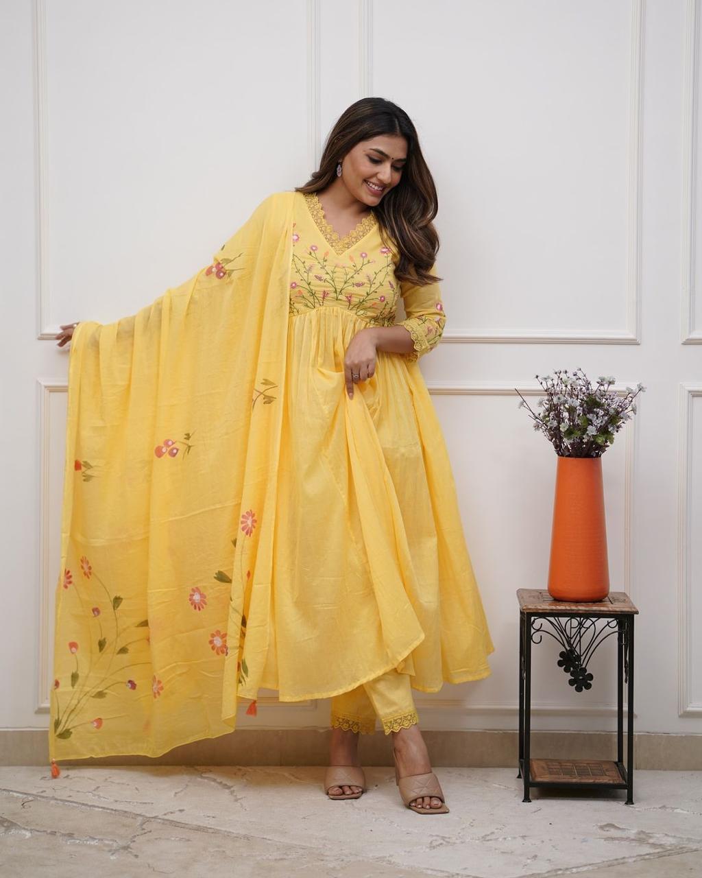 Cotton Kurta, Pant & Dupatta Set