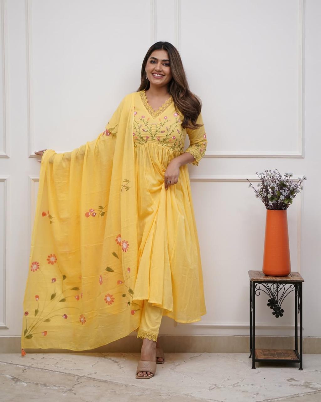 Cotton Kurta, Pant & Dupatta Set