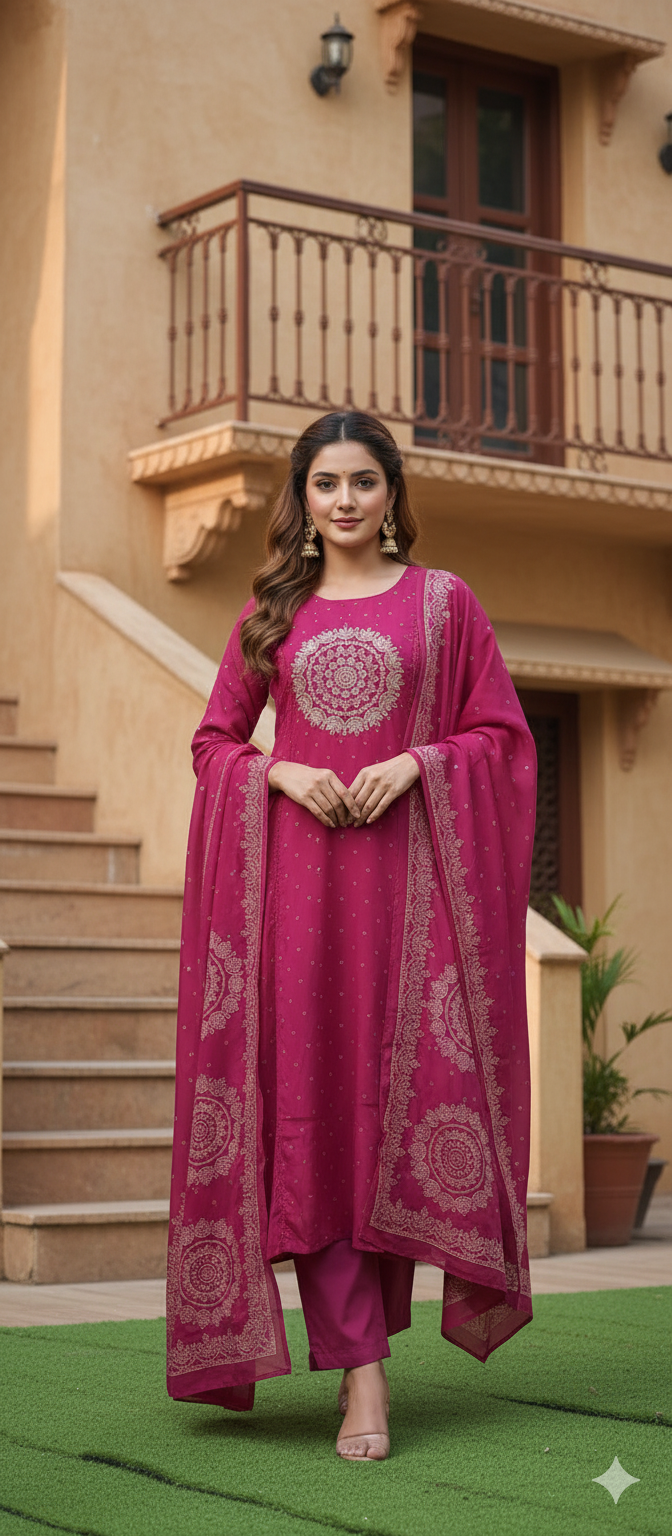 Heavy Cotton 3 Piece Set With Beautiful Dupatta