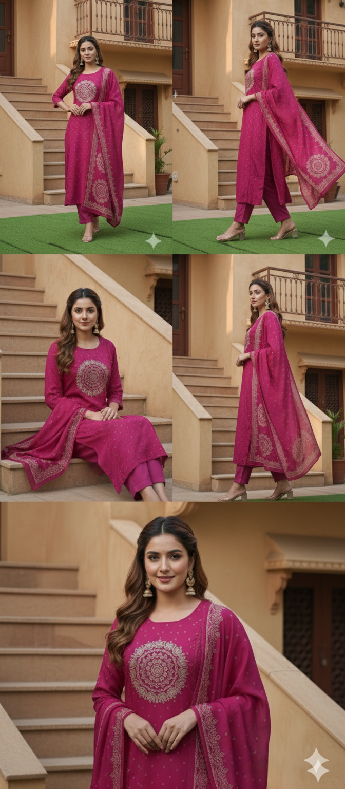 Heavy Cotton 3 Piece Set With Beautiful Dupatta