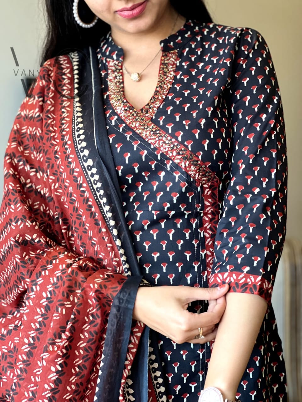 Jaipuri Hand Block Print Side Slit Cut And Angrakha Style
