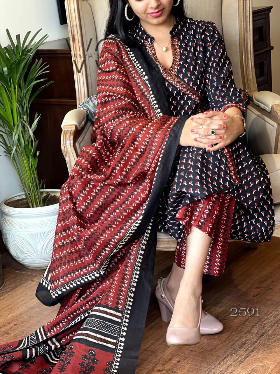 Jaipuri Hand Block Print Side Slit Cut And Angrakha Style