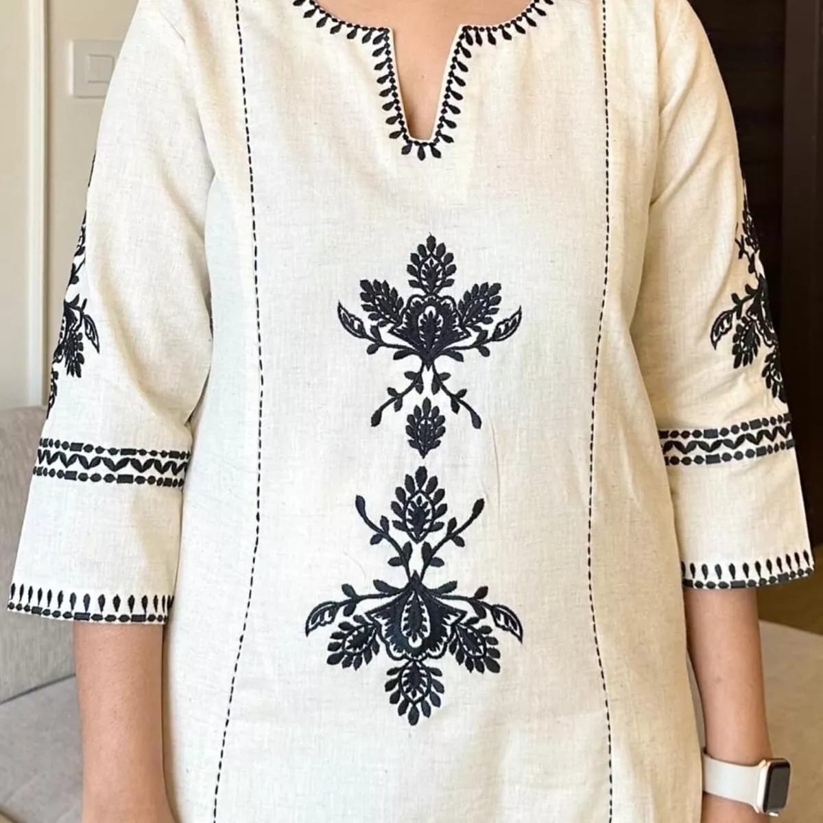 Khadi Cotton Classy, Embroidered Kurta Palazzo Set