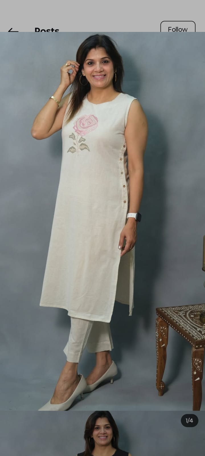 Sleeves Less Cotton Embroidery Kurta Set