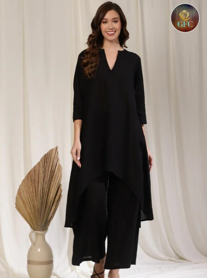 Monochrome Kurta Set With Flared Palazzo