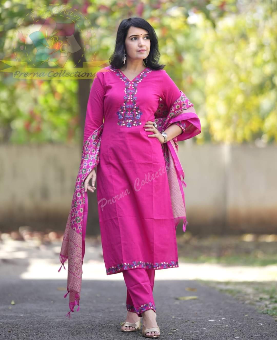 Heavy Cotton Embroidery Work Suit Set With Silk Dupatta