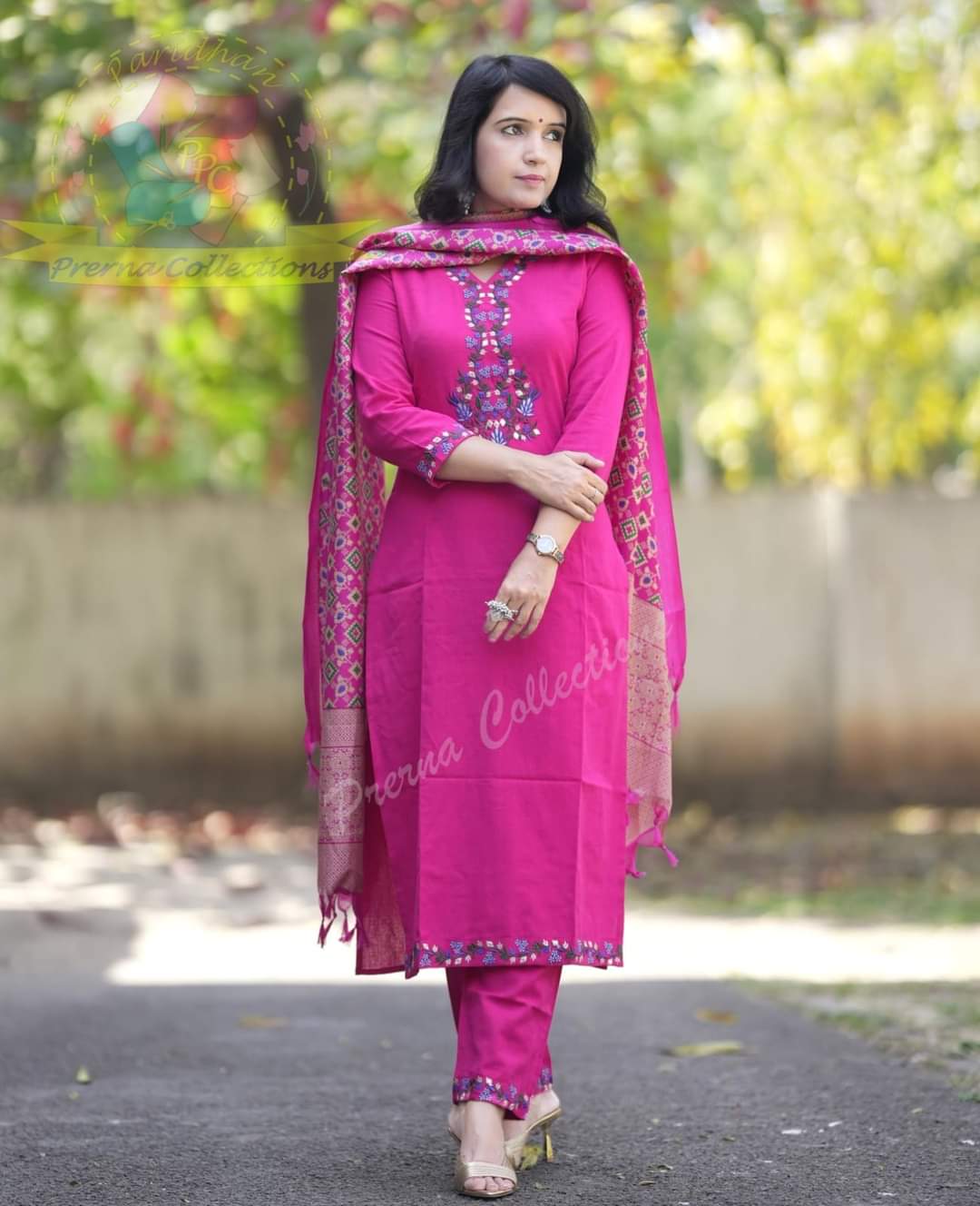 Heavy Cotton Embroidery Work Suit Set With Silk Dupatta