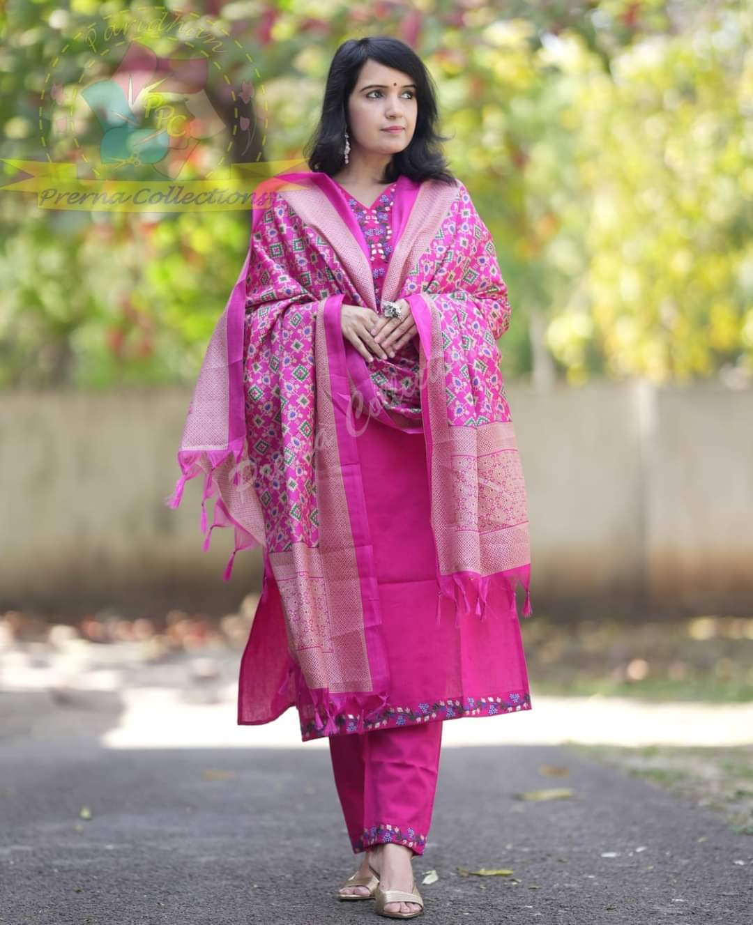 Heavy Cotton Embroidery Work Suit Set With Silk Dupatta