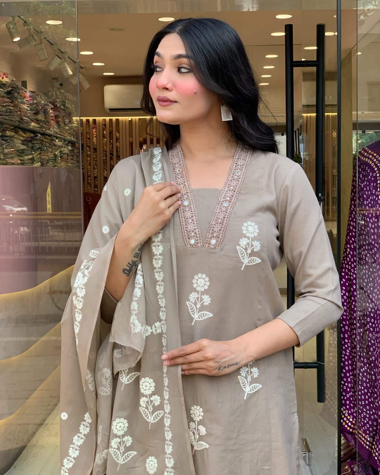 Pure Cotton Flex Flower Print 3 Piece Suit Set