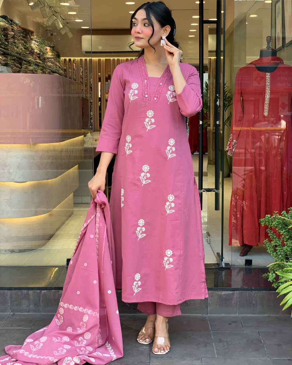 Pure Cotton Flex Flower Print 3 Piece Suit Set