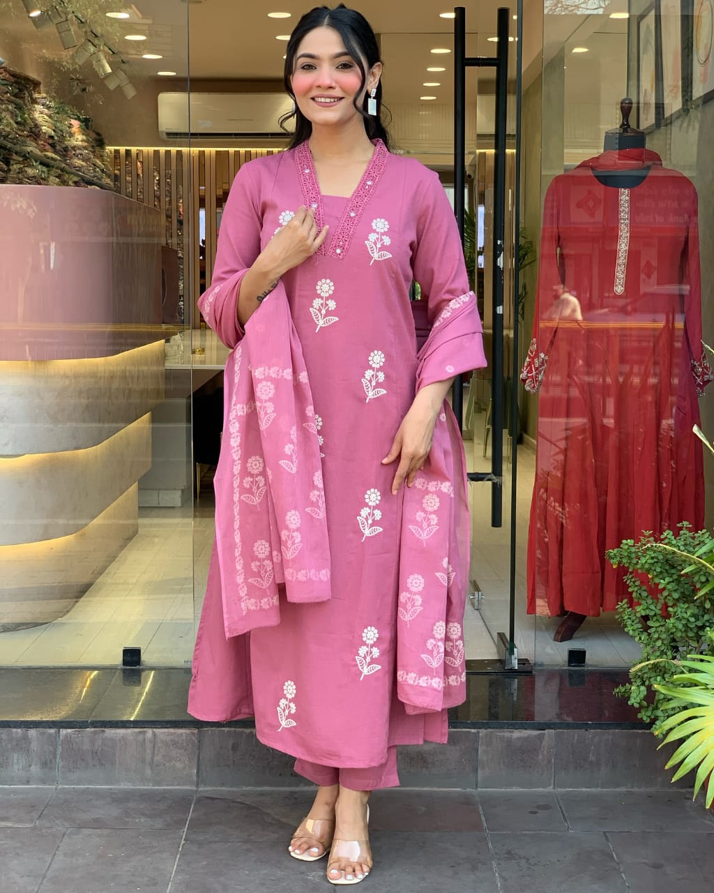 Pure Cotton Flex Flower Print 3 Piece Suit Set