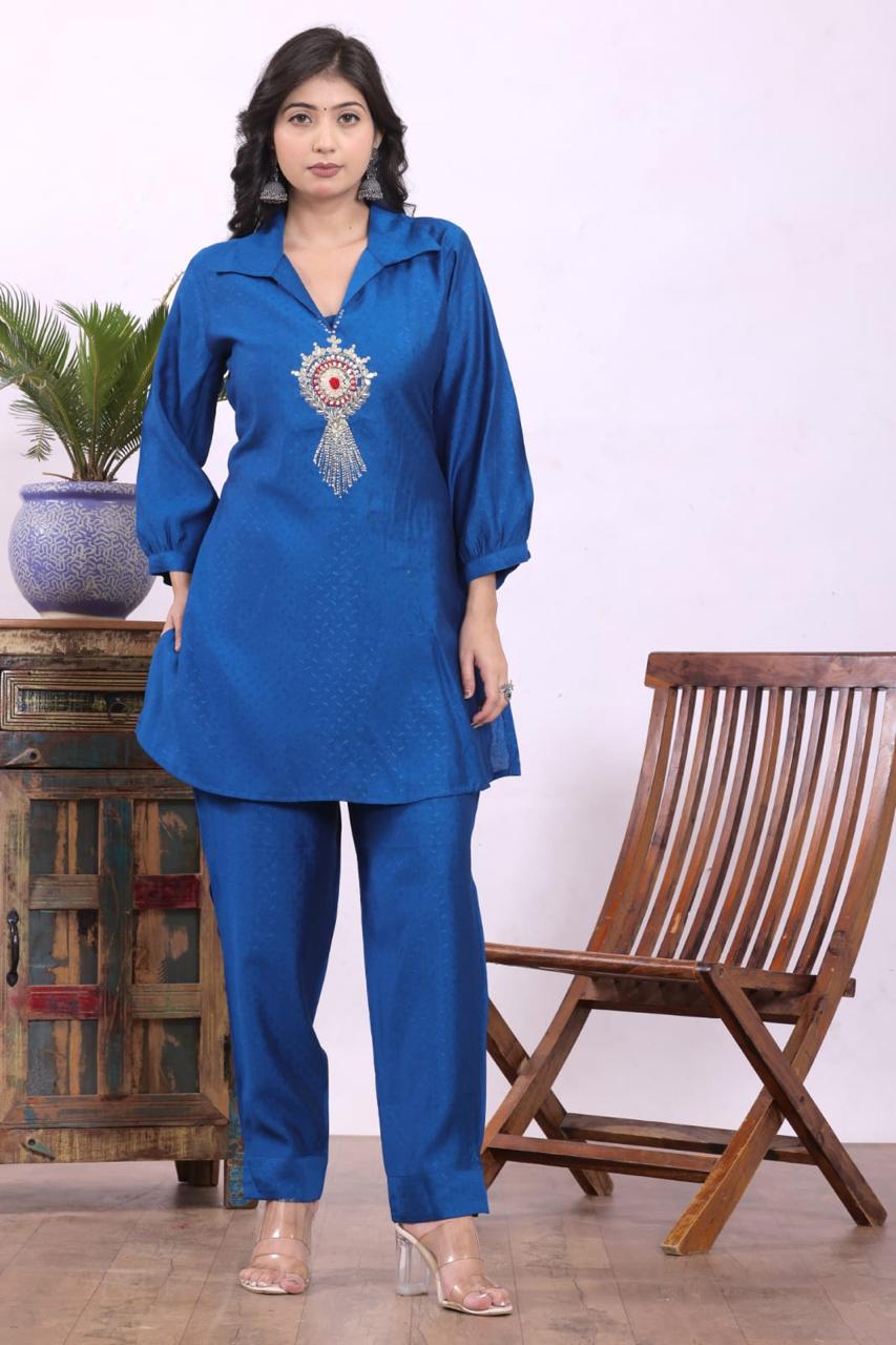 Pure Muslin Co-Ord Set With Embroidery