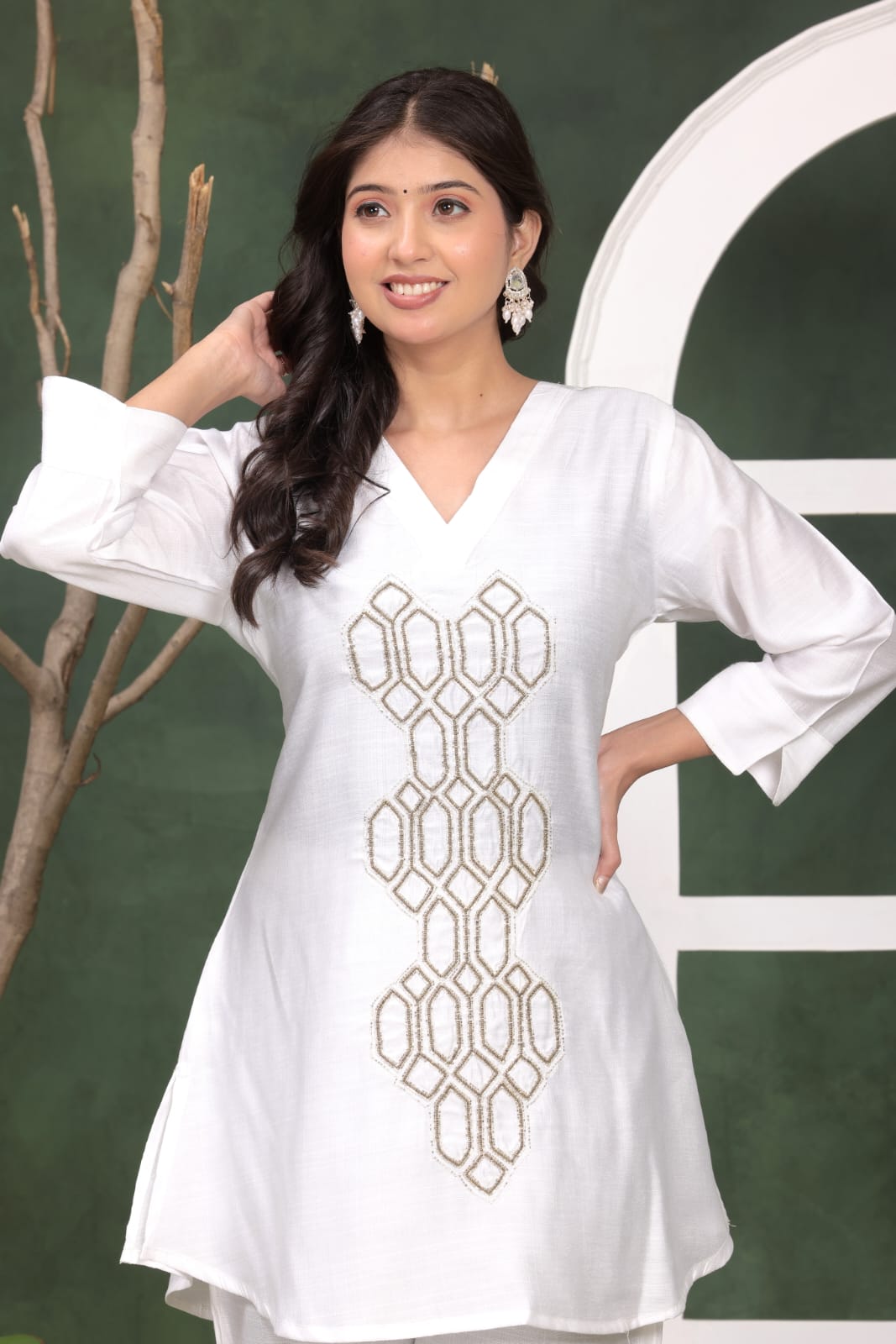 White Muslin Co-Ord Set With Beautiful Hand Work