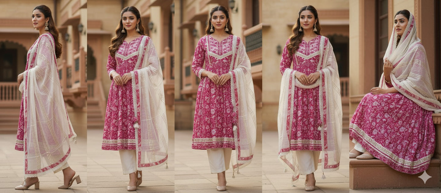 Pure Cotton Anarkali With Dupatta