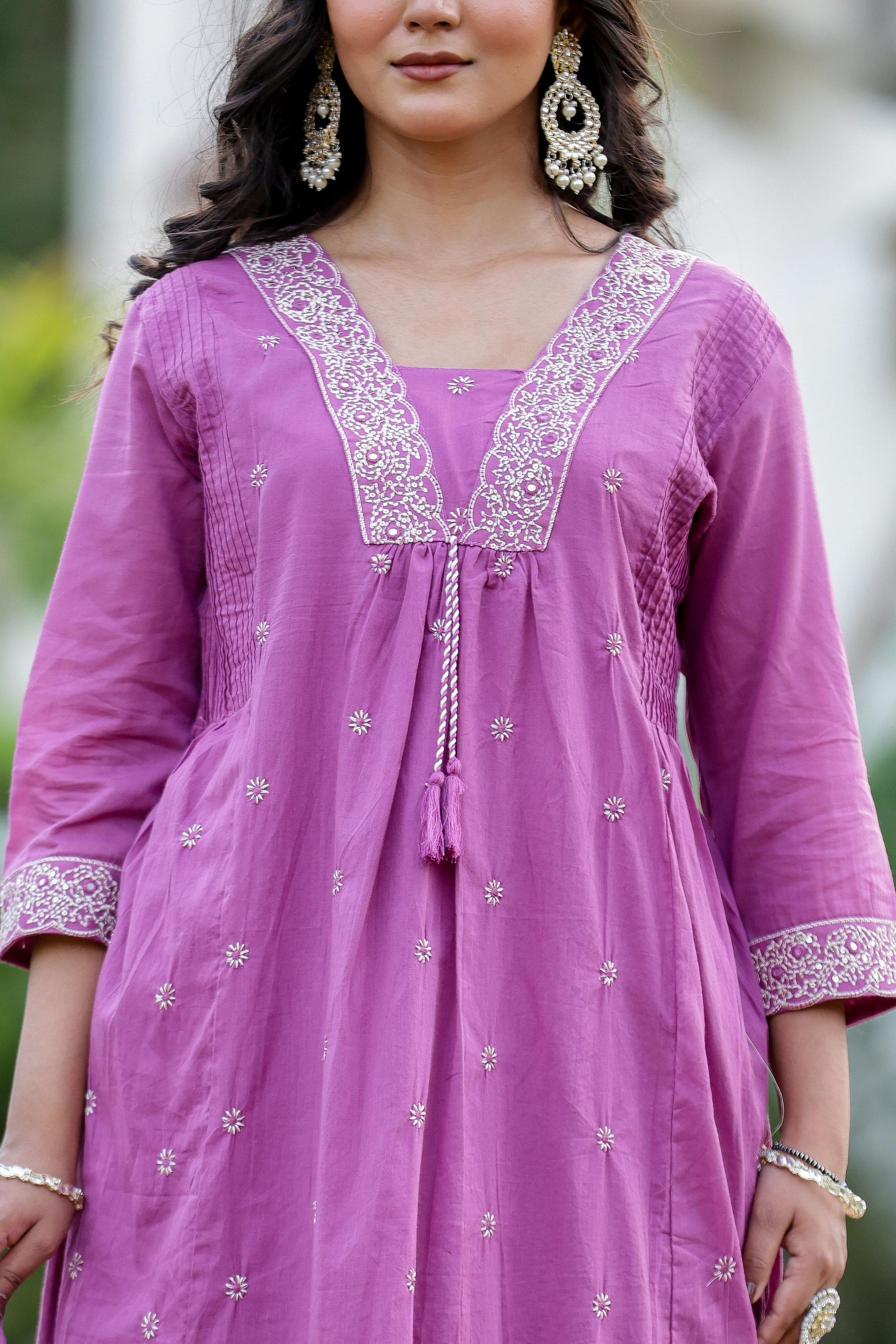 Pure Mal Cotton V Neck Suit Set With Dupatta