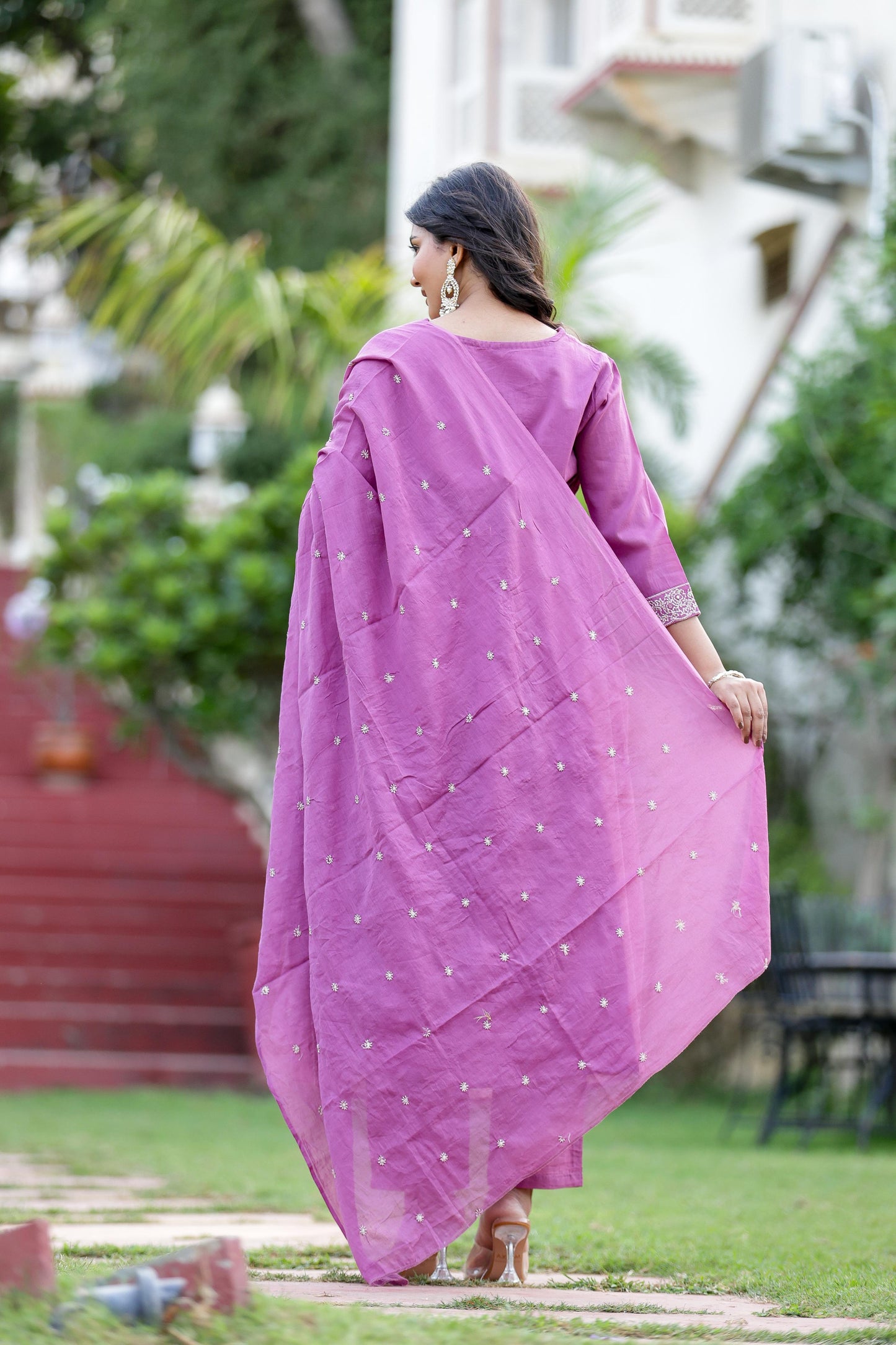Pure Mal Cotton V Neck Suit Set With Dupatta