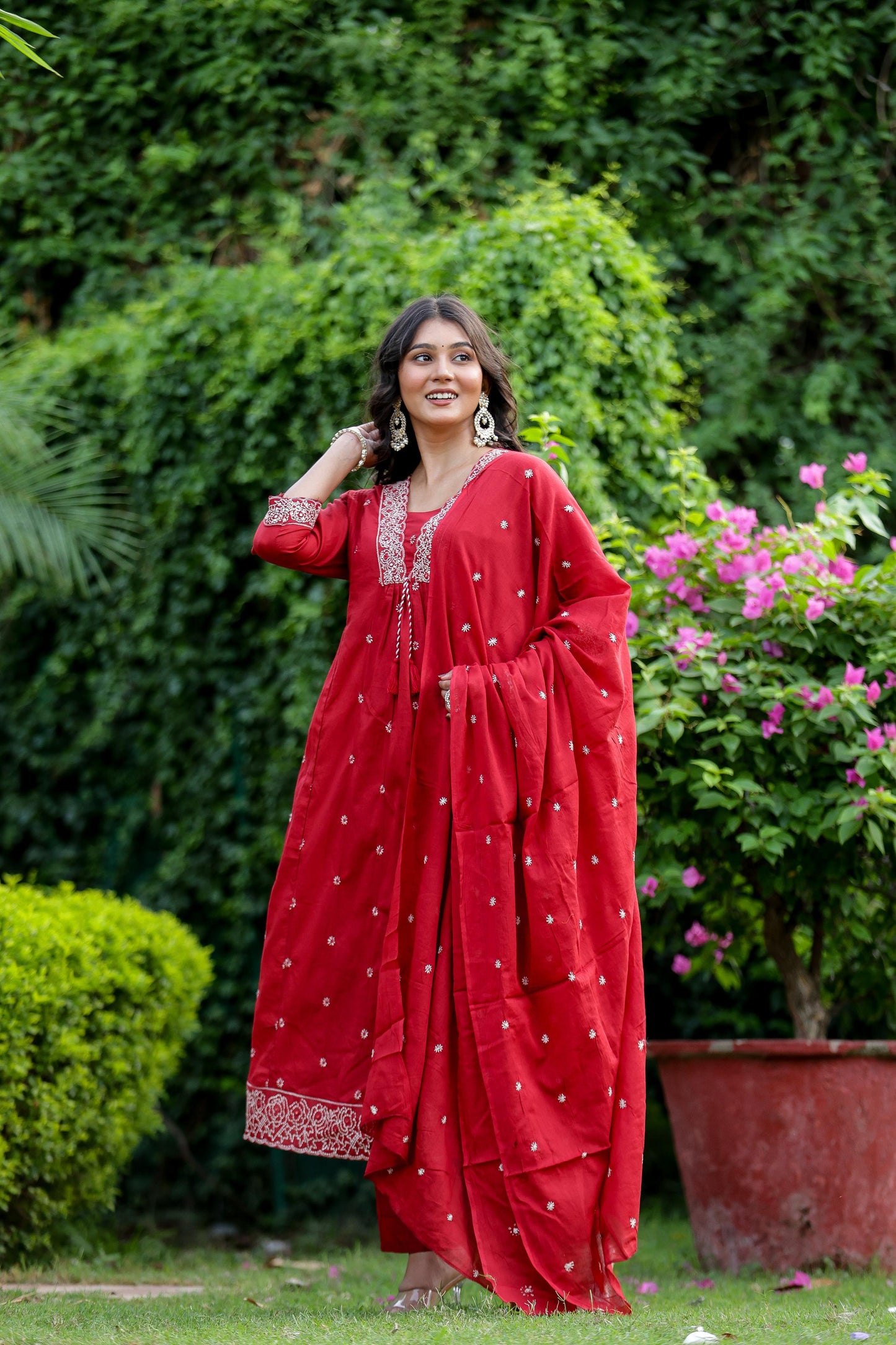 Pure Mal Cotton V Neck Suit Set With Dupatta