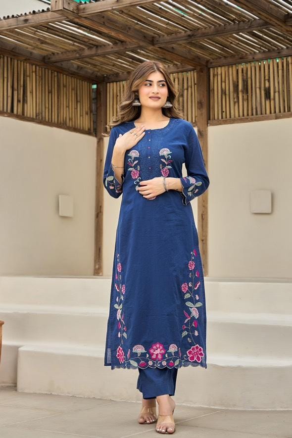 Heavy Cotton 3 Piece Suit Set With Embroidery Dupatta