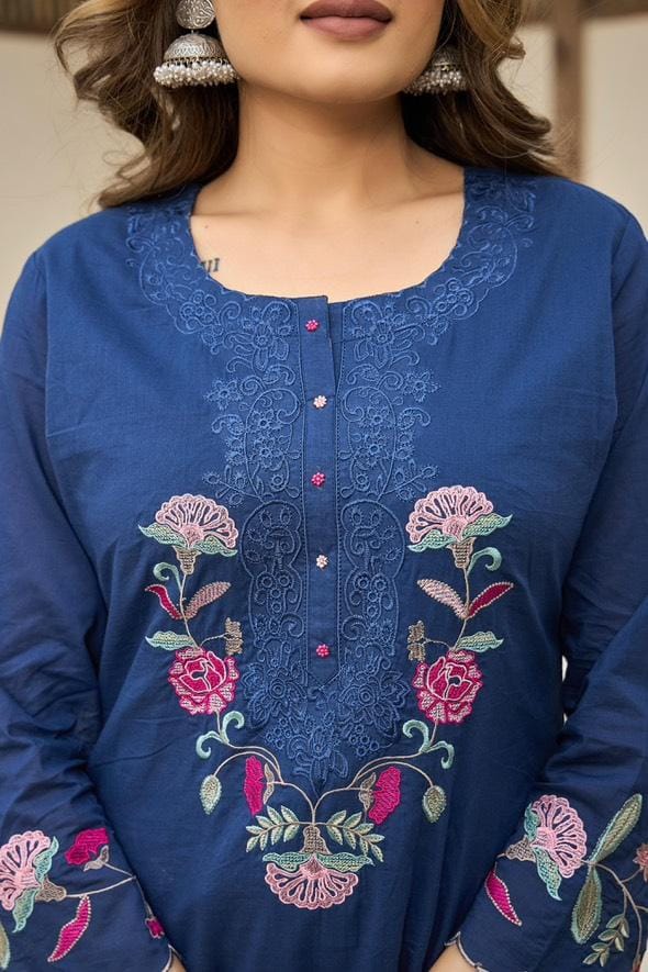 Heavy Cotton 3 Piece Suit Set With Embroidery Dupatta