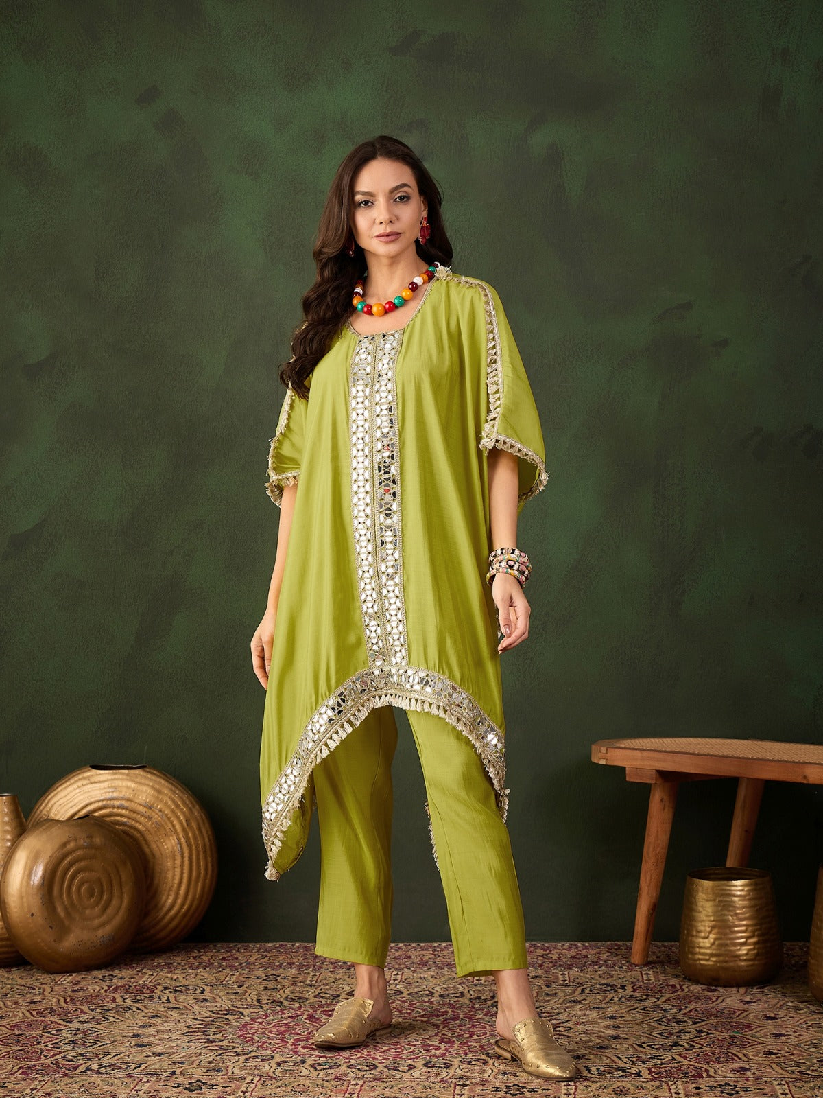 Heavy Muslin Mirror Work Kaftan Set