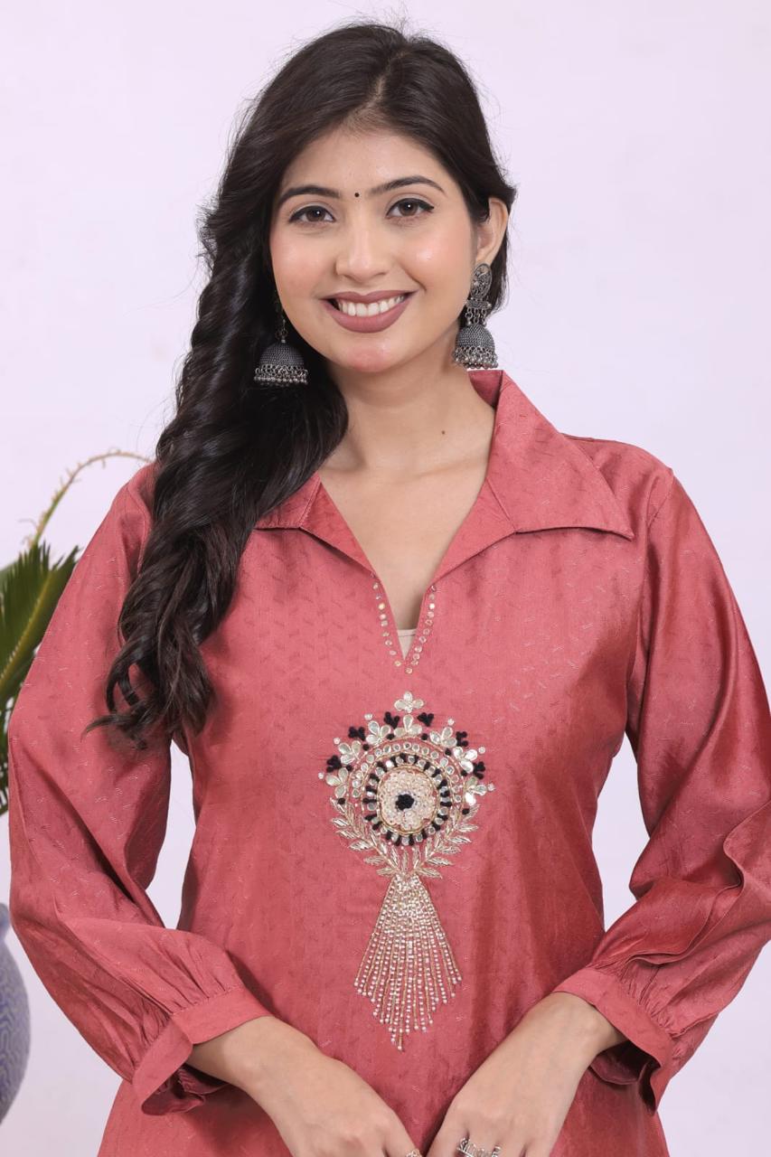 Pure Muslin Co-Ord Set With Embroidery