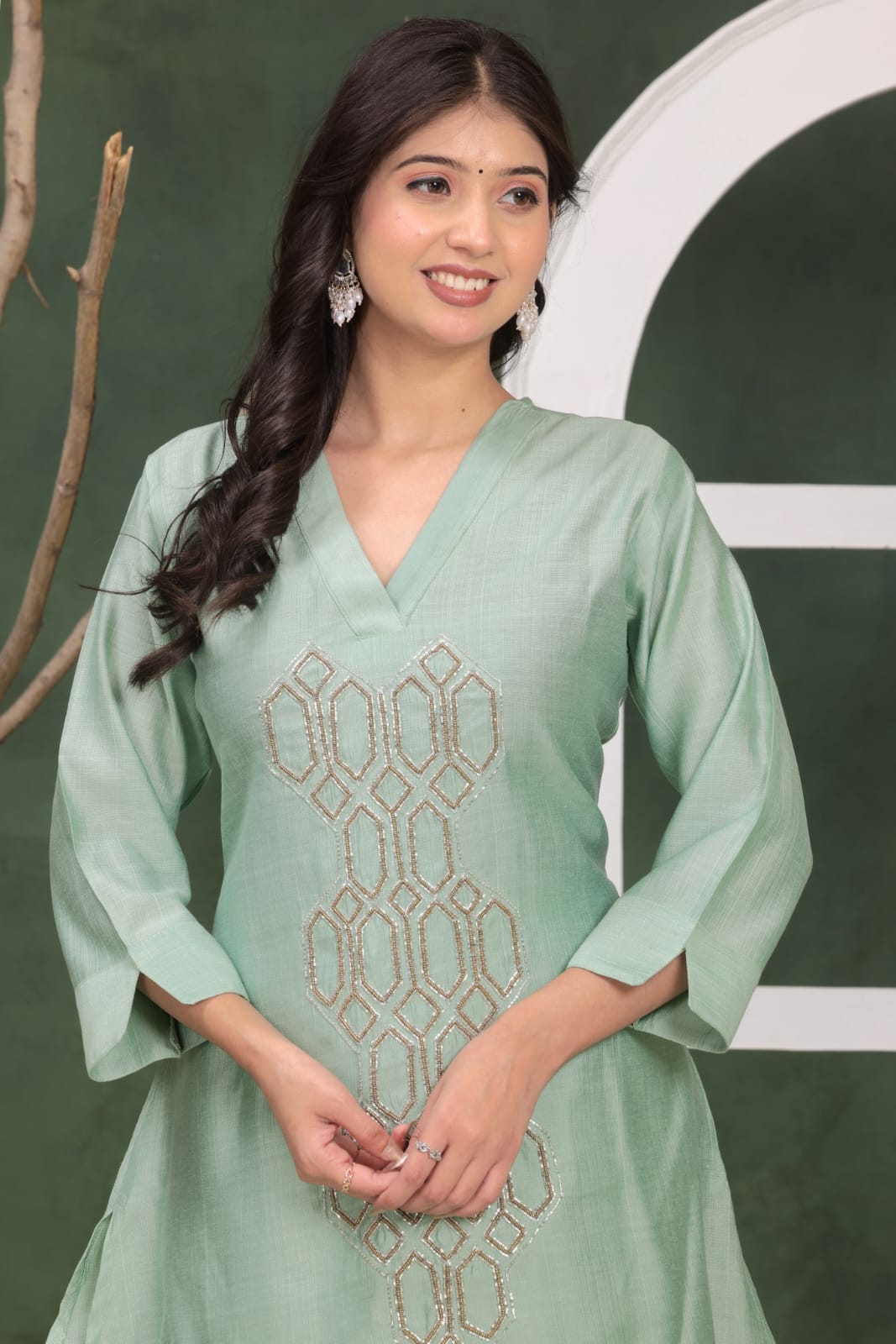 White Muslin Co-Ord Set With Beautiful Hand Work