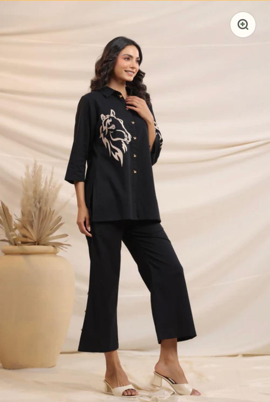 Heavy Cotton Black Beads And Thread Work Co-Ord Set