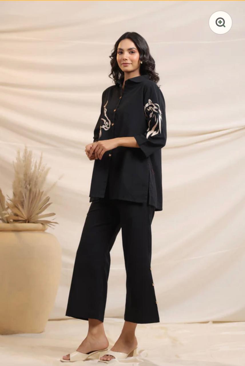 Heavy Cotton Black Beads And Thread Work Co-Ord Set