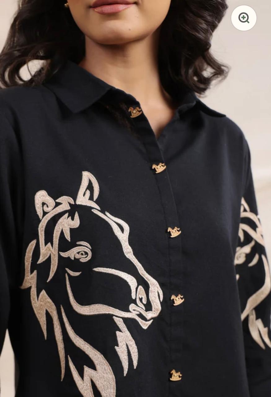 Heavy Cotton Black Beads And Thread Work Co-Ord Set