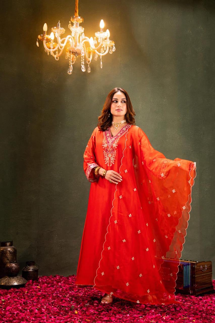 Pure Dolla Silk 3 Piece Set With Organza Dupatta