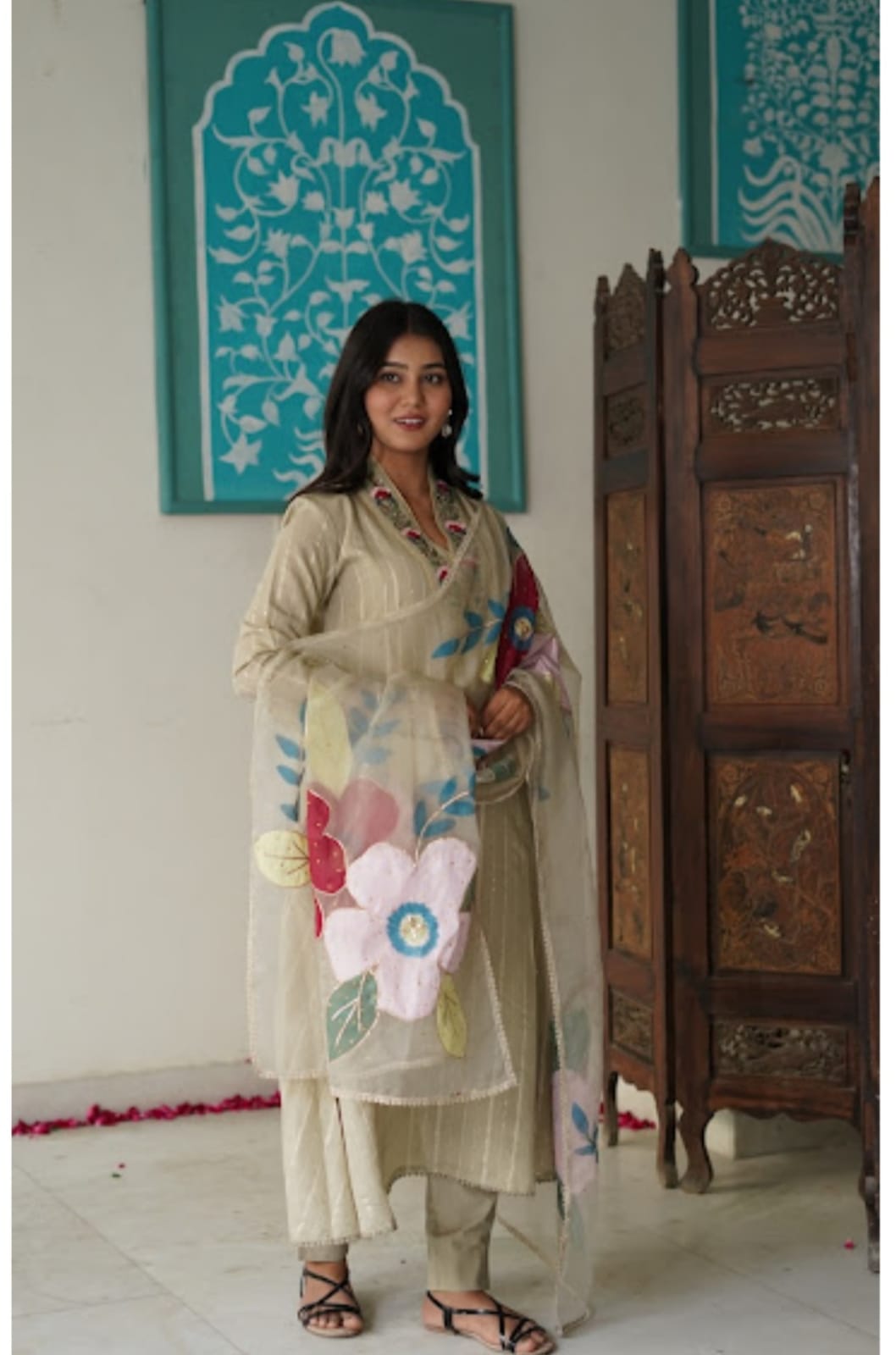 Elegant Cotton Lurex Kurta with Sequence and Handwork Detail