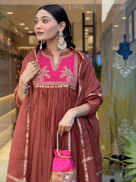 stunning cotton kurti anarkali 3-piece set