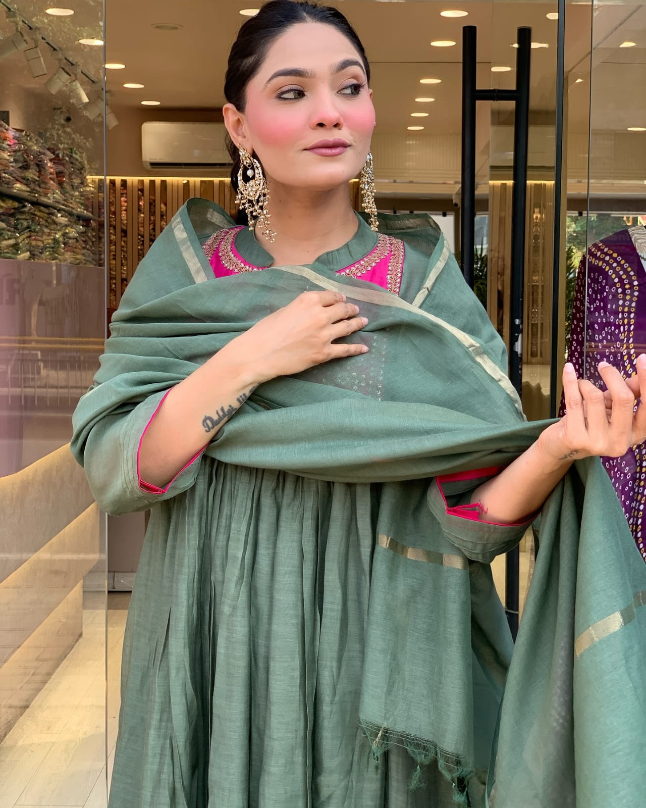 stunning cotton kurti anarkali 3-piece set