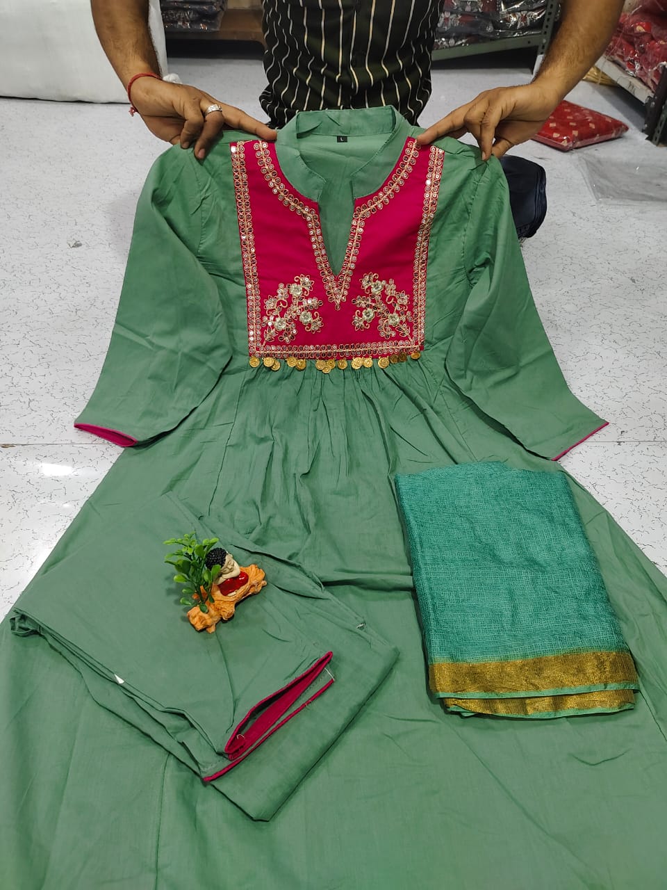 stunning cotton kurti anarkali 3-piece set