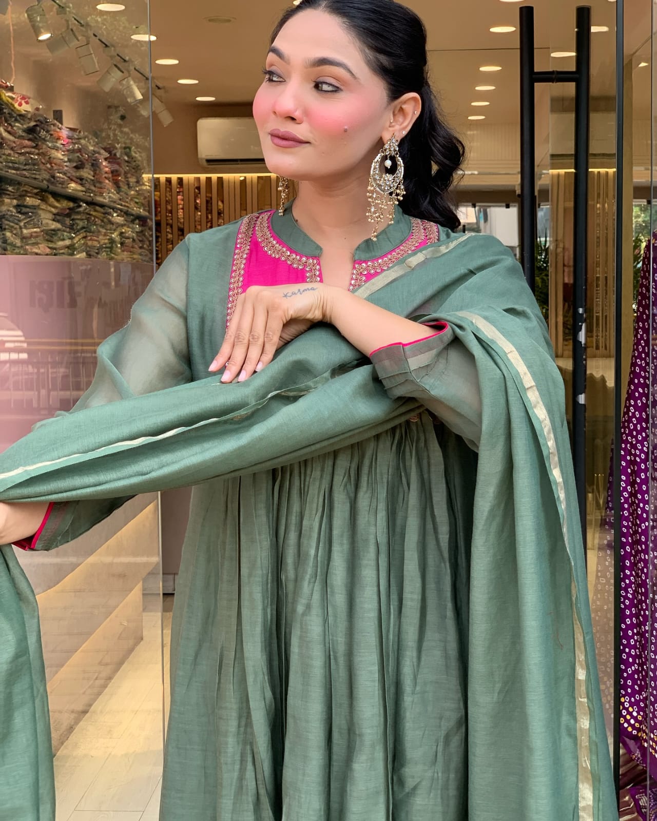 stunning cotton kurti anarkali 3-piece set